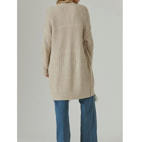 Cardigan Long Sleeve Open Front Chunky Sweater Outerwear with Pockets Apricot - Picture 4 of 5